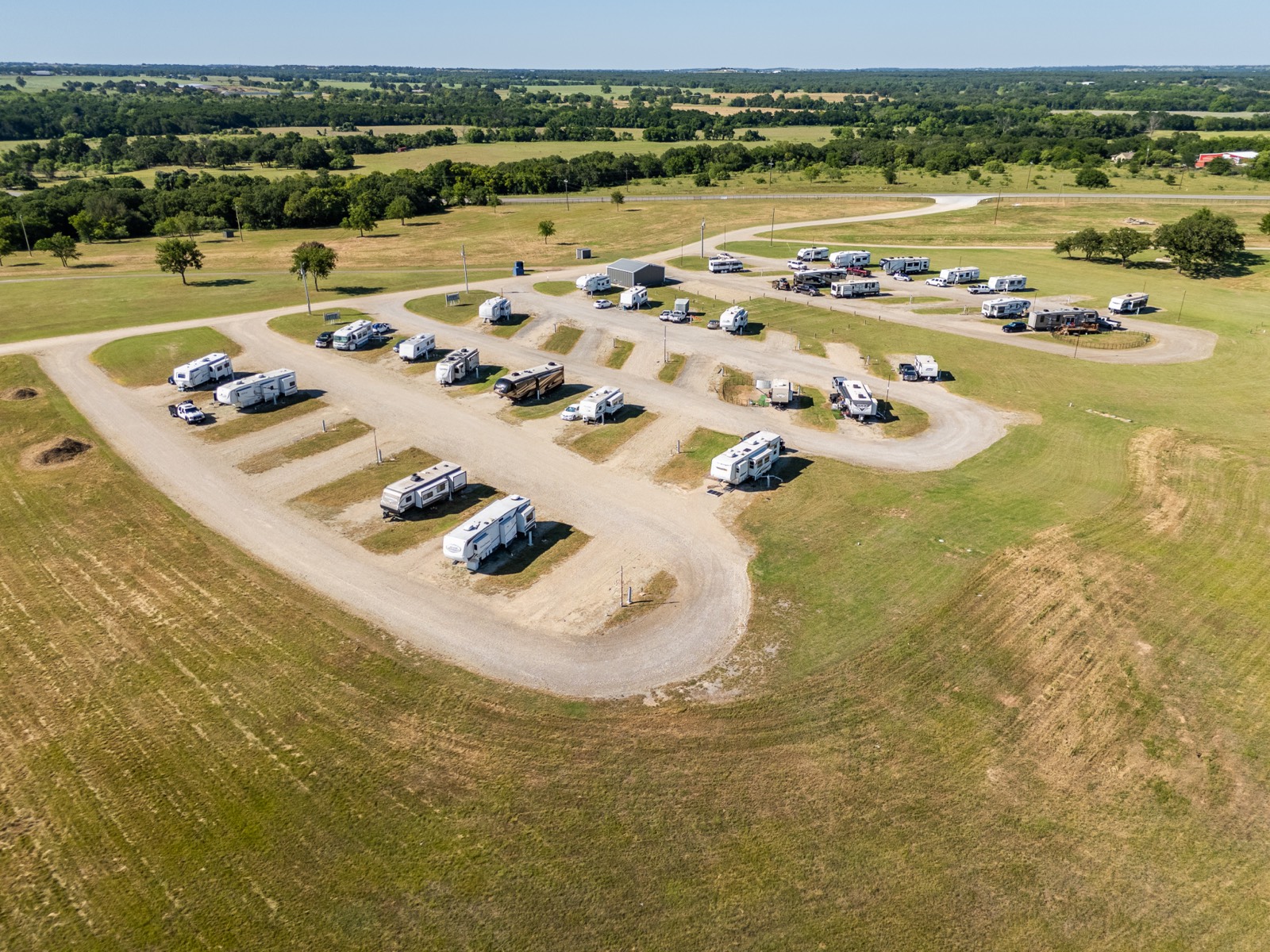 Aerial view of the RV park and sites