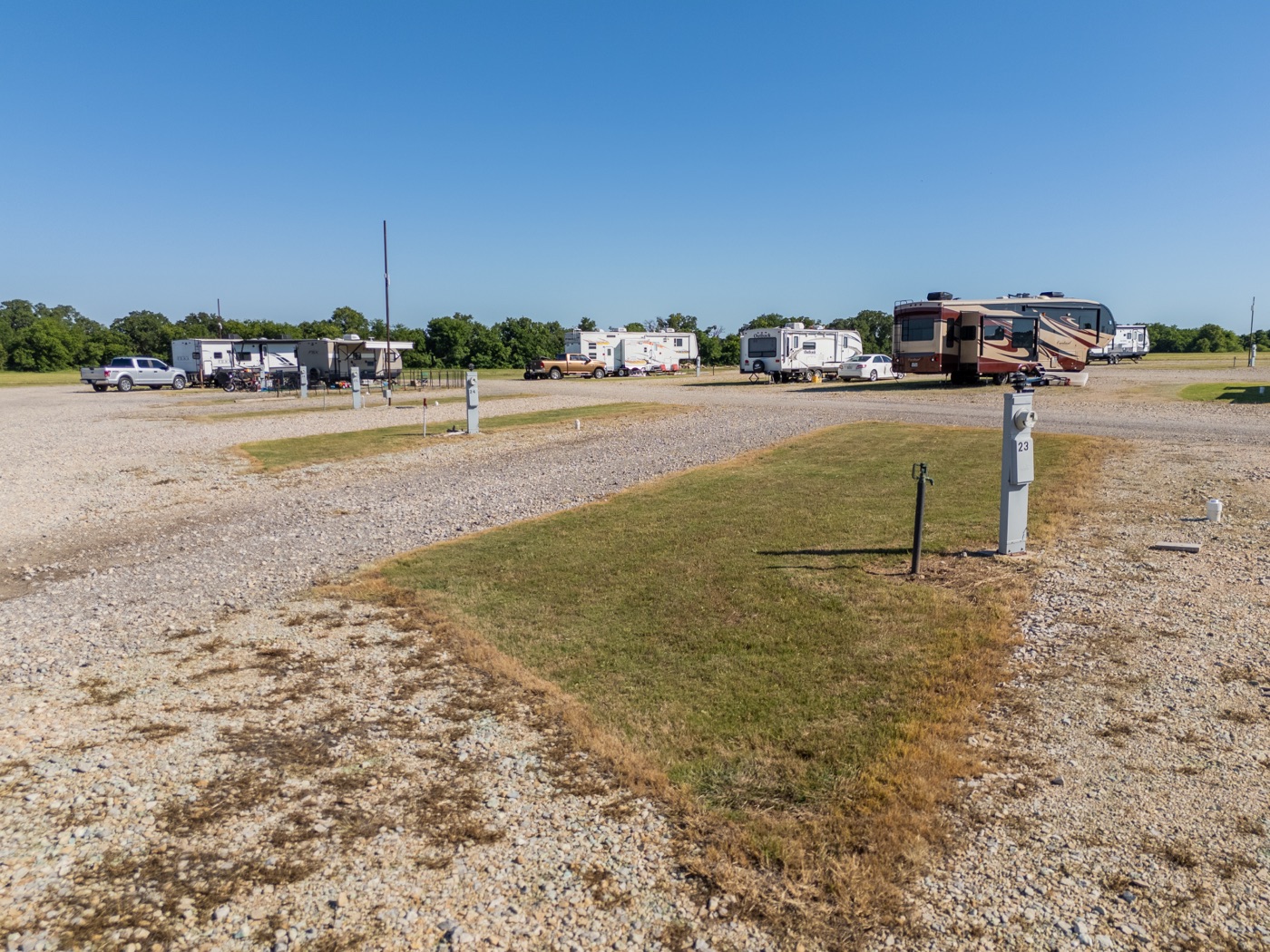 An RV site with hookup pedestal
