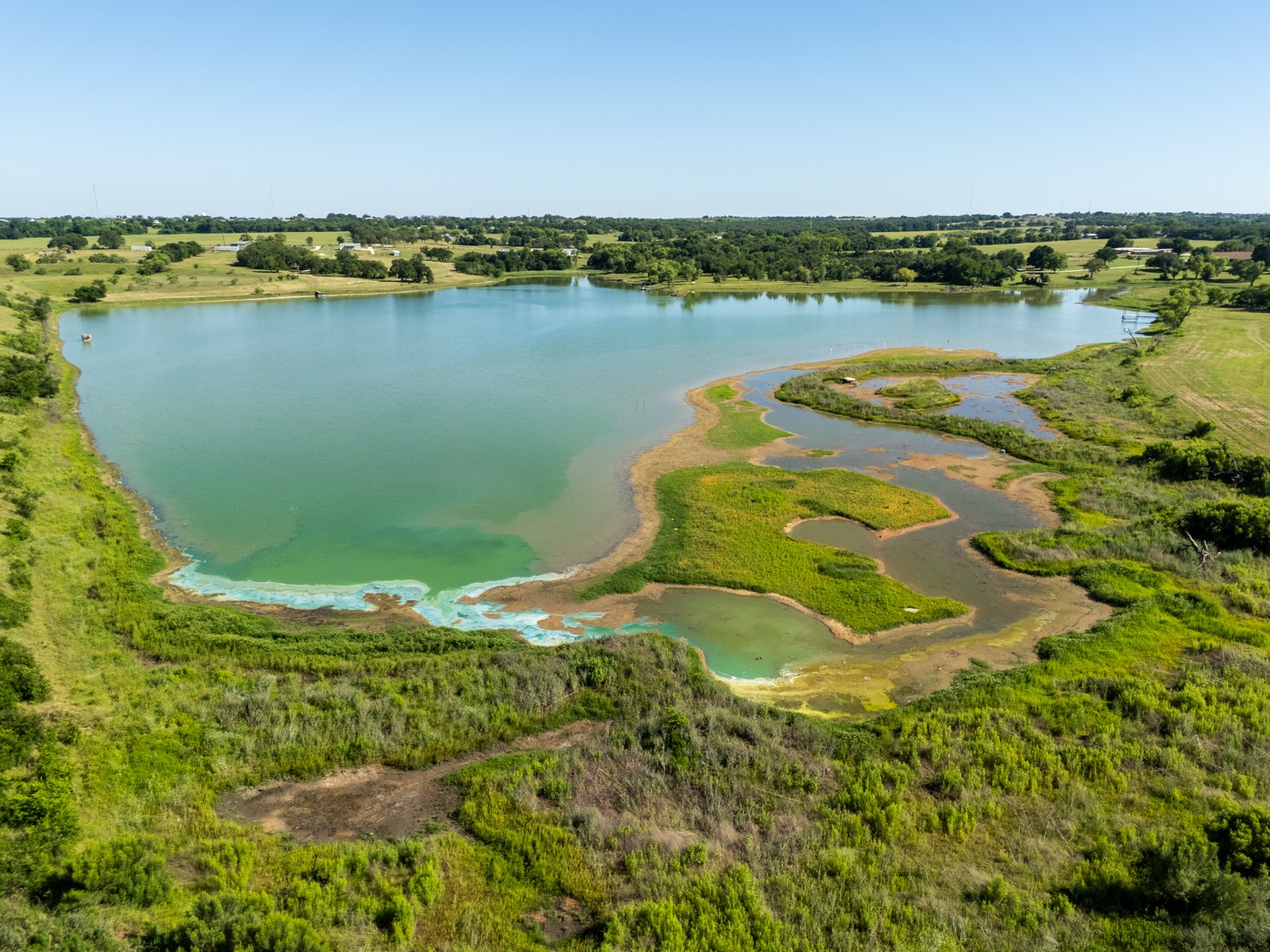 The reservoir at Stephenville RV Park from above